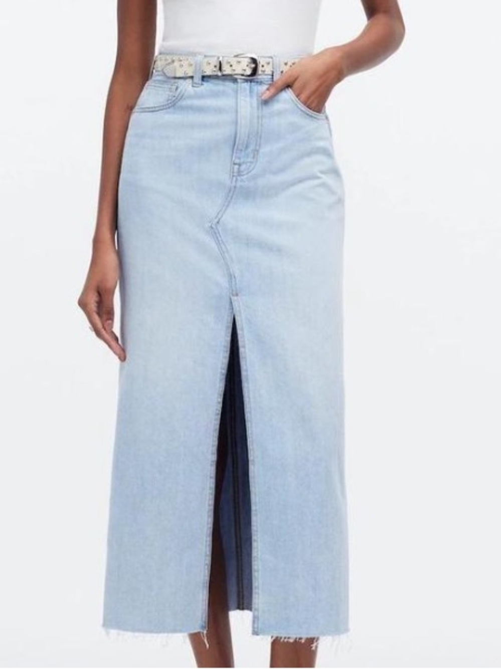Madewell Rilee Denim Midi Skirt with Front Slit Size 26 US 2 📦